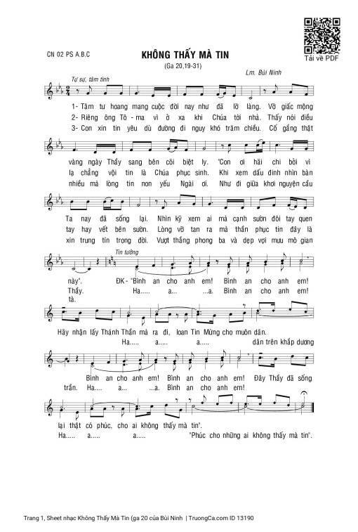 Sheet PDF of Không Thấy Mà Tin (ga 20