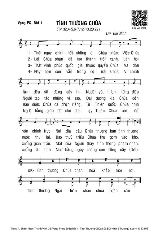 Sheet PDF of Thánh Vịnh 32, Vọng Phục Sinh (bài 1 - Tình Thương Chúa