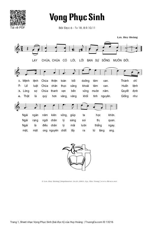 Sheet PDF of Vọng Phục Sinh (bài đọc 6)