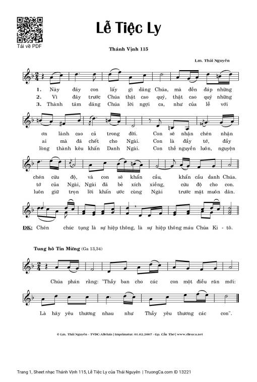Sheet PDF of Thánh Vịnh 115, Lễ Tiệc Ly