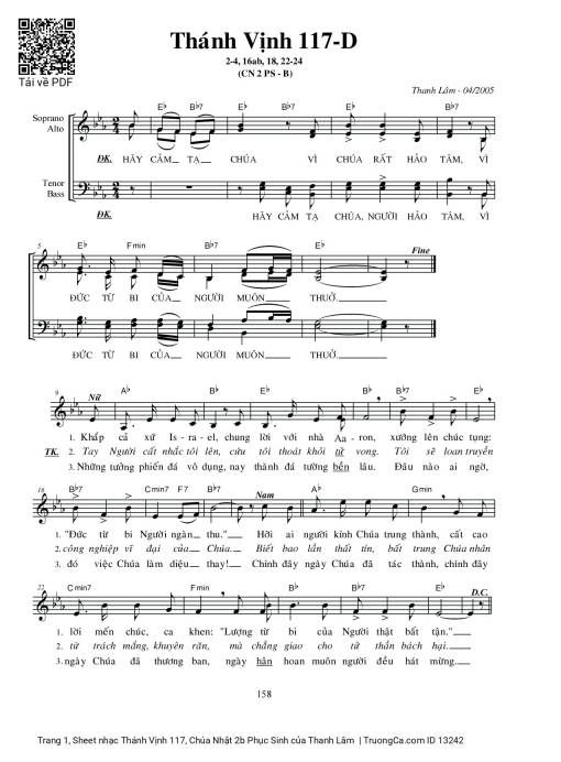 Sheet PDF of Thánh Vịnh 117, Chúa Nhật 2b Phục Sinh