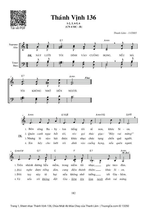 Sheet PDF of Thánh Vịnh 136, Chúa Nhật 4b Mùa Chay