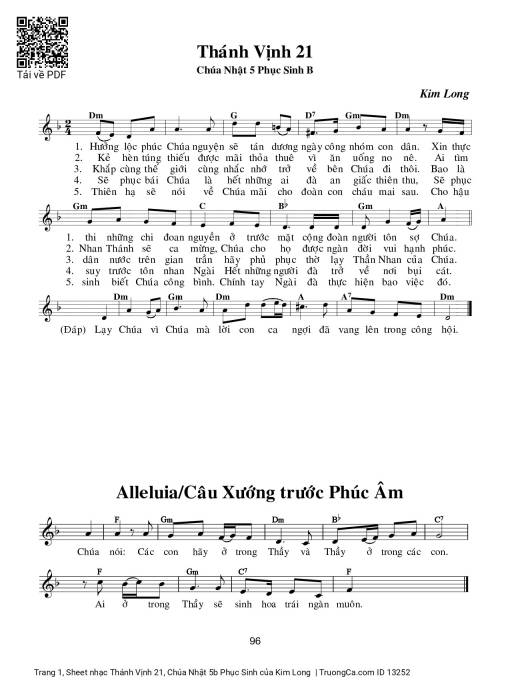 Sheet PDF of Thánh Vịnh 21, Chúa Nhật 5b Phục Sinh