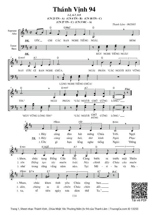 Sheet PDF of Thánh Vịnh , Chúa Nhật 18c Thường Niên (tv 94
