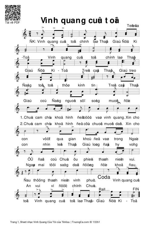 Sheet PDF of Vinh Quang Của Tôi
