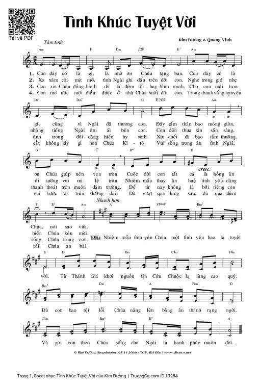 Sheet PDF of Tình Khúc Tuyệt Vời