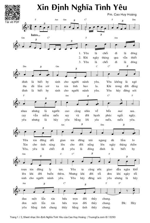 Sheet PDF of Xin định Nghĩa Tình Yêu