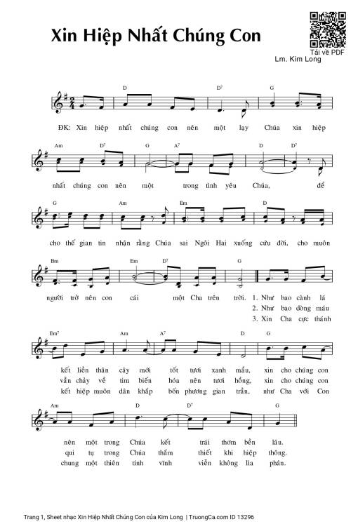 Sheet PDF of Xin Hiệp Nhất Chúng Con
