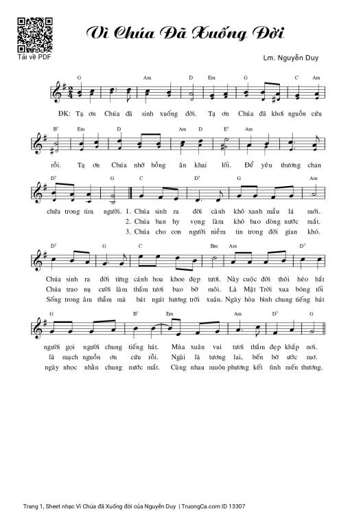 Sheet PDF of Vì Chúa đã Xuống đời