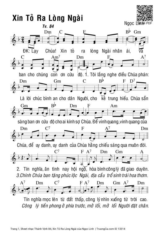 Thánh Vịnh 84, Xin Tỏ Ra Lòng Ngài