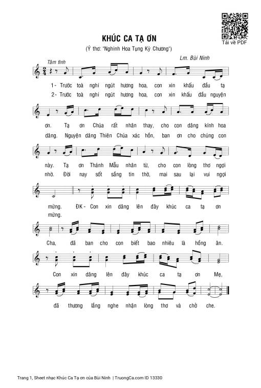 Sheet PDF of Khúc Ca Tạ ơn