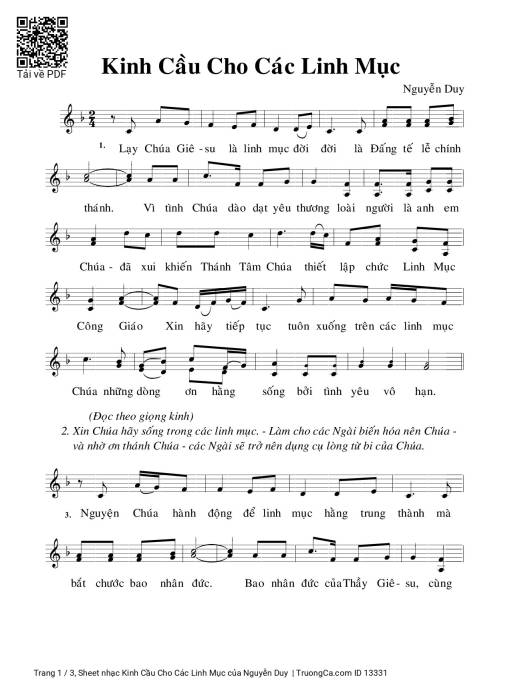 Sheet PDF of Kinh Cầu Cho Các Linh Mục