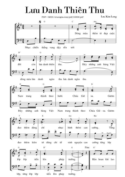 Sheet PDF of Lưu Danh Thiên Thu