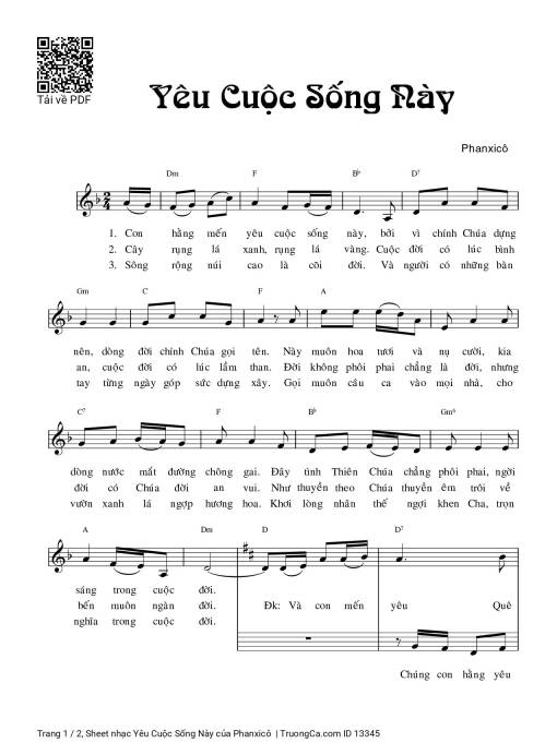 Sheet PDF of Yêu Cuộc Sống Này