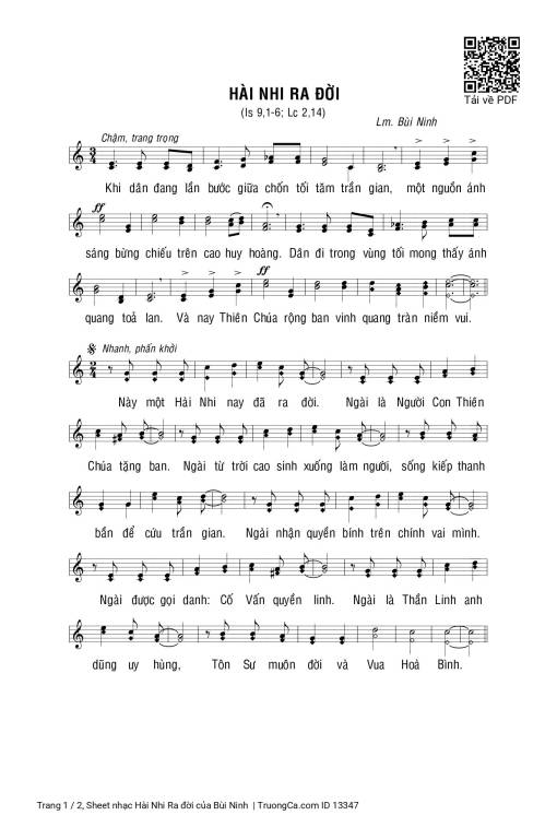 Sheet PDF of Hài Nhi Ra đời