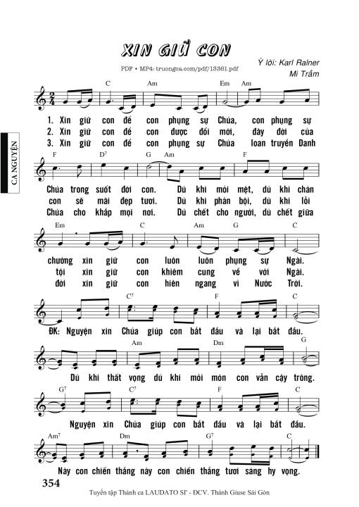 Sheet PDF of Xin Giữ Con - Mi Trầm