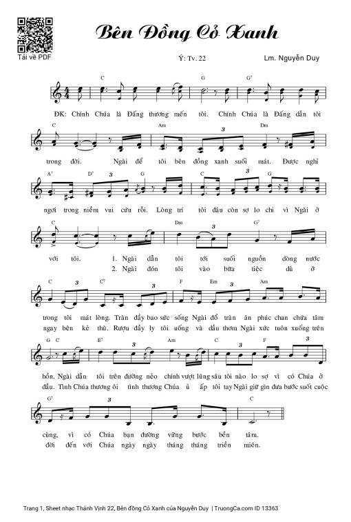 Sheet PDF of Thánh Vịnh 22, Bên đồng Cỏ Xanh