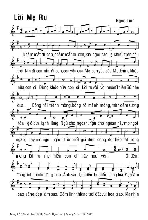 Sheet PDF of Lời Mẹ Ru - Ngọc Linh