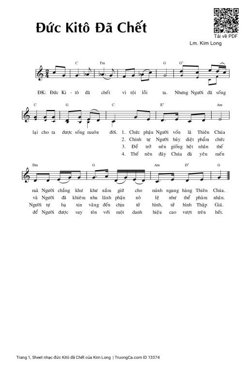 Sheet PDF of đức Kitô đã Chết