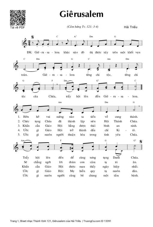 Sheet PDF of Thánh Vịnh 121, Giêrusalem