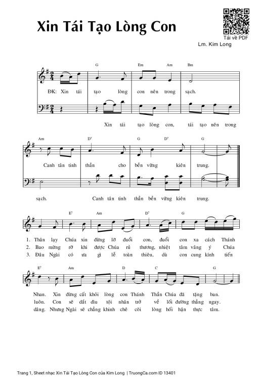 Sheet PDF of Xin Tái Tạo Lòng Con