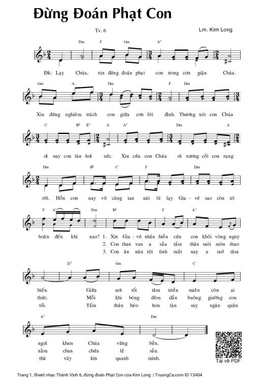 Sheet PDF of Thánh Vịnh 6, đừng đoán Phạt Con