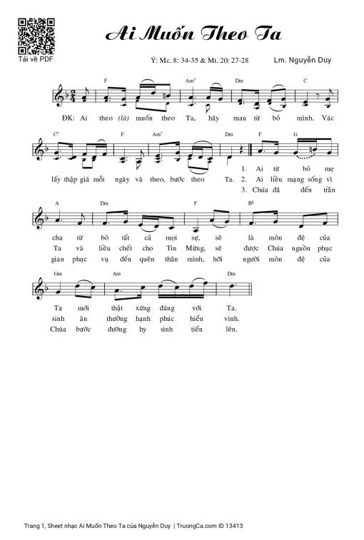 Sheet PDF of Ai Muốn Theo Ta