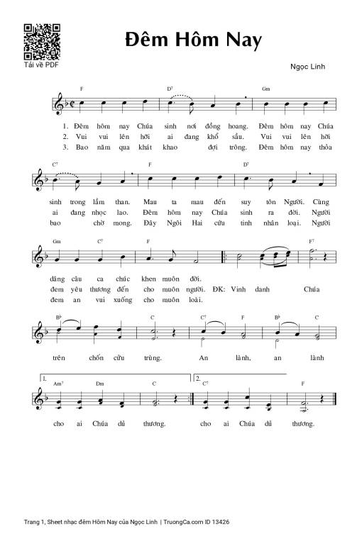 Sheet PDF of đêm Hôm Nay - Ngọc Linh