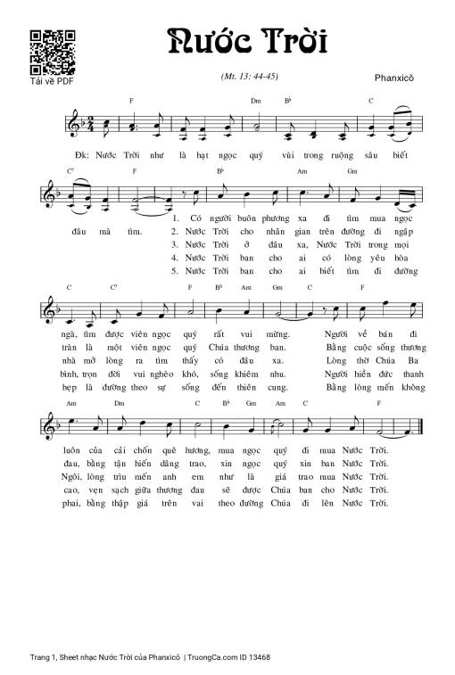 Sheet PDF of Nước Trời - Phanxicô