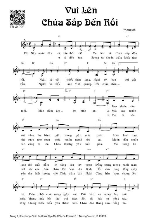 Sheet PDF of Vui Lên Chúa Sắp đến Rồi