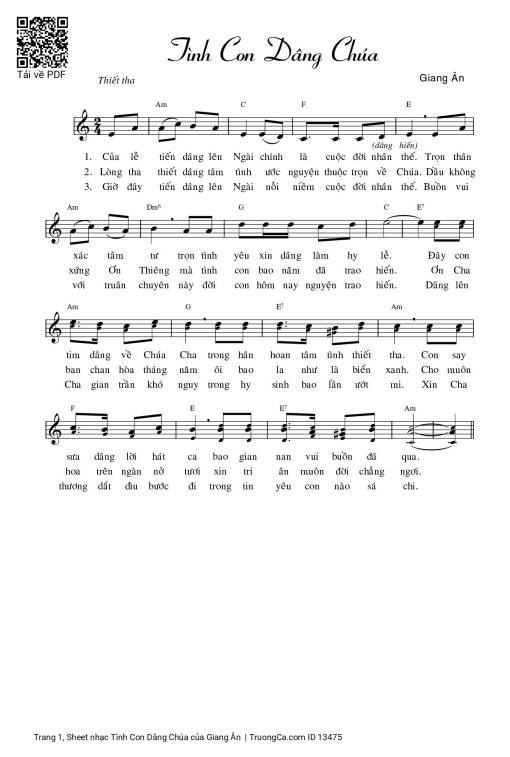 Sheet PDF of Tình Con Dâng Chúa