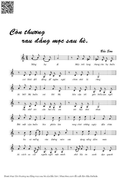 Sheet PDF of Còn thương rau đắng mọc sau hè