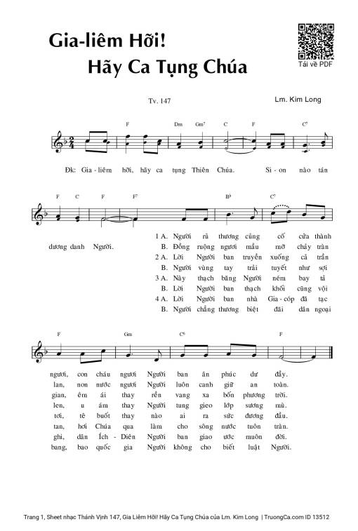 Thánh Vịnh 147, Gia Liêm Hỡi! Hãy Ca Tụng Chúa