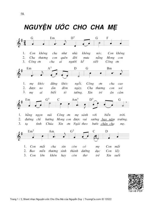 Sheet PDF of Nguyện ước Cho Cha Mẹ
