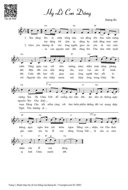 Sheet PDF of Hy Lễ Con Dâng