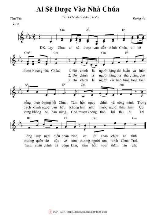 Sheet PDF of Thánh Vịnh 14, Ai Sẽ được Vào Nhà Chúa