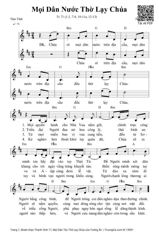 Sheet PDF of Thánh Vịnh 71, Mọi Dân Tộc Thờ Lạy Chúa