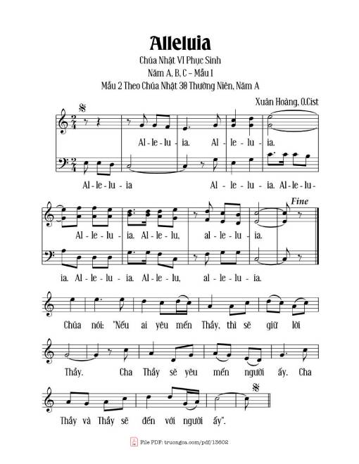Sheet PDF of Alleluia Chúa Nhật VI Phục Sinh