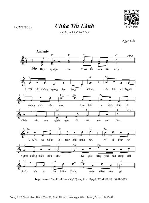 Sheet PDF of Thánh Vịnh 33, Chúa Tốt Lành