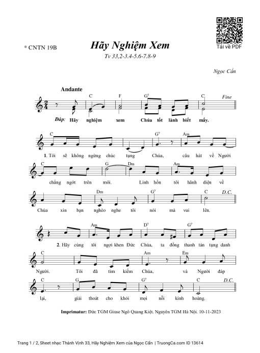 Sheet PDF of Thánh Vịnh 33, Hãy Nghiệm Xem