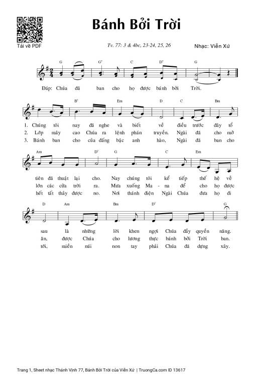 Sheet PDF of Thánh Vịnh 77, Bánh Bởi Trời