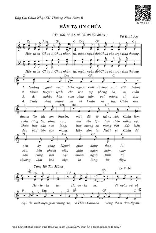 Sheet PDF of Thánh Vịnh 106, Hãy Tạ ơn Chúa
