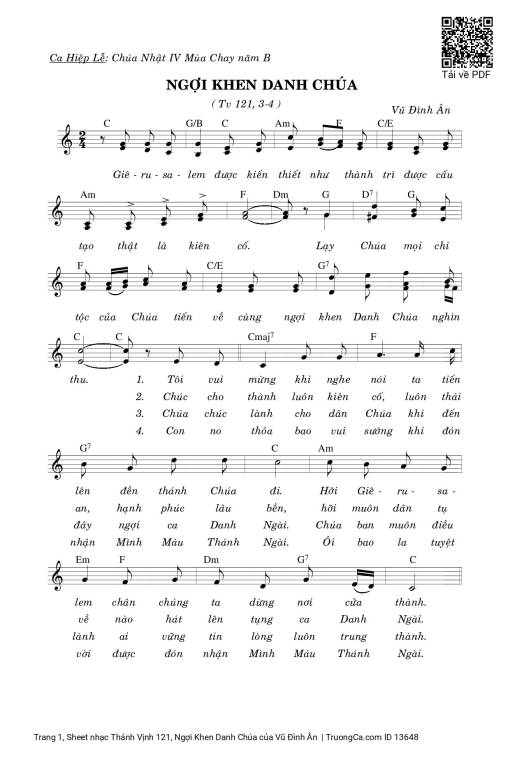 Sheet PDF of Thánh Vịnh 121, Ngợi Khen Danh Chúa