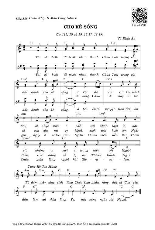 Sheet PDF of Thánh Vịnh 115, Cho Kẻ Sống