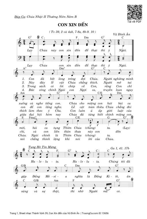 Sheet PDF of Thánh Vịnh 39, Con Xin đến