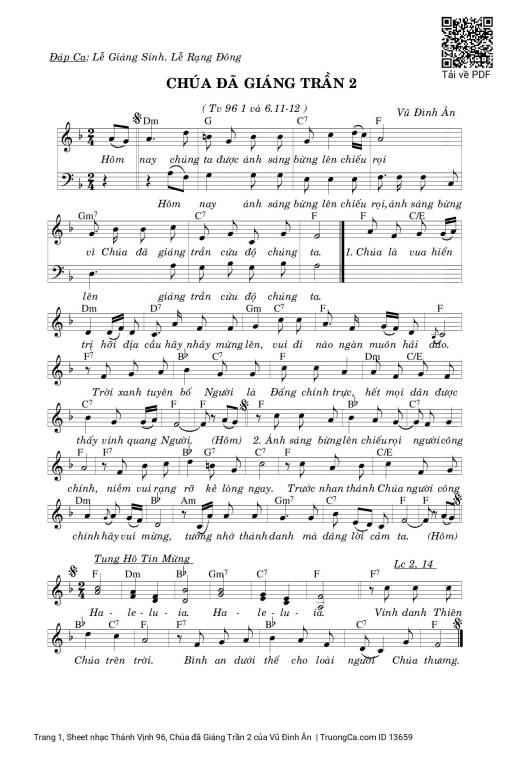 Sheet PDF of Thánh Vịnh 96, Chúa đã Giáng Trần 2