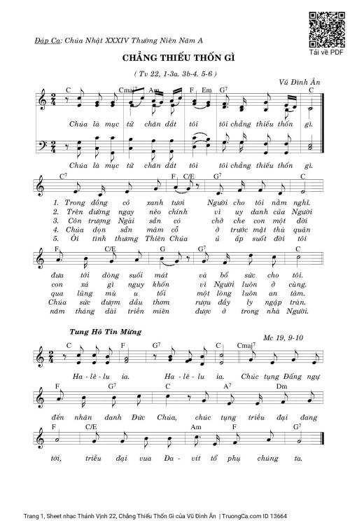 Sheet PDF of Thánh Vịnh 22, Chẳng Thiếu Thốn Gì