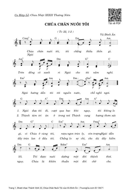 Sheet PDF of Thánh Vịnh 22, Chúa Chăn Nuôi Tôi