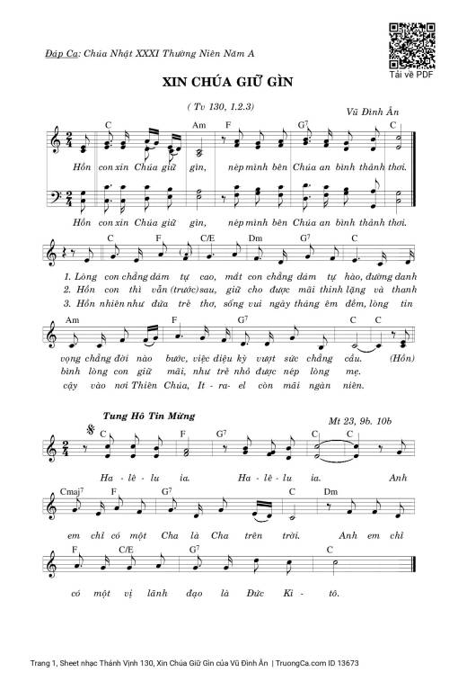 Sheet PDF of Thánh Vịnh 130, Xin Chúa Giữ Gìn