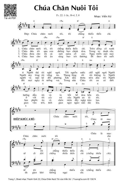 Sheet PDF of Thánh Vịnh 22, Chúa Chăn Nuôi Tôi